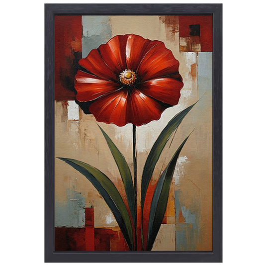 Groot Rood Bloem Canvas in Olieverf Stijl canvas met baklijst