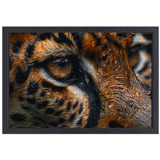 Gedetailleerde close-up van tijgeroog en vacht canvas met baklijst