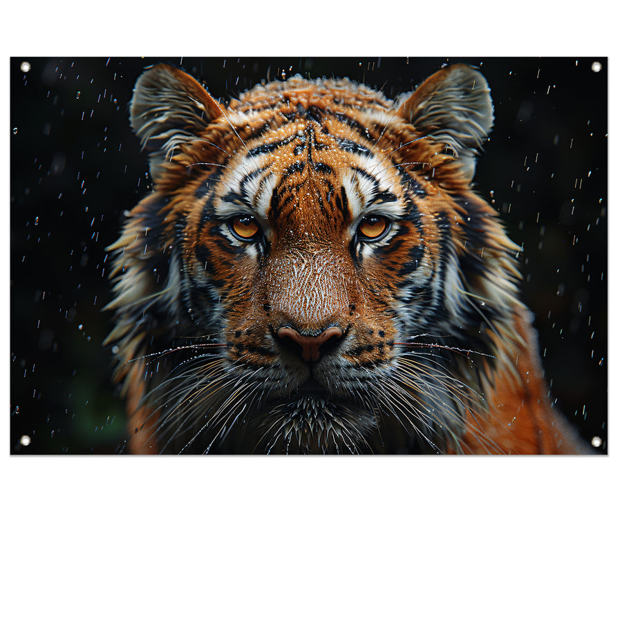 Regenbui op tijger tuinposter