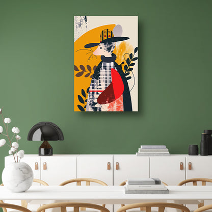 Abstract Muis in Geruite Jas met Planten canvas met baklijst