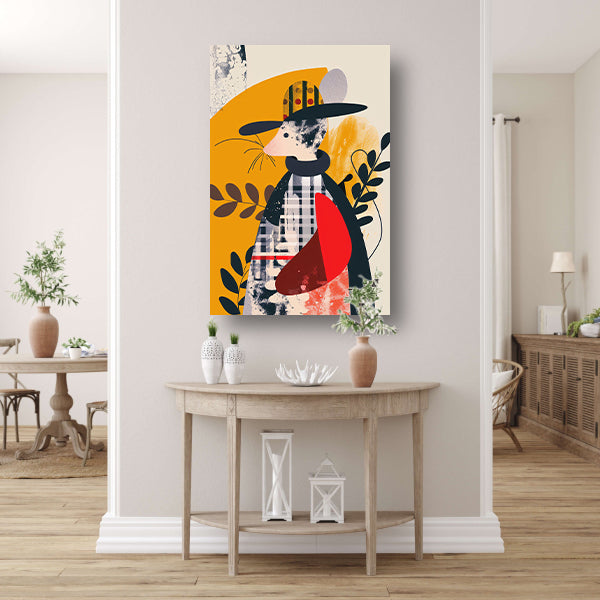 Abstract Muis in Geruite Jas met Planten canvas met baklijst