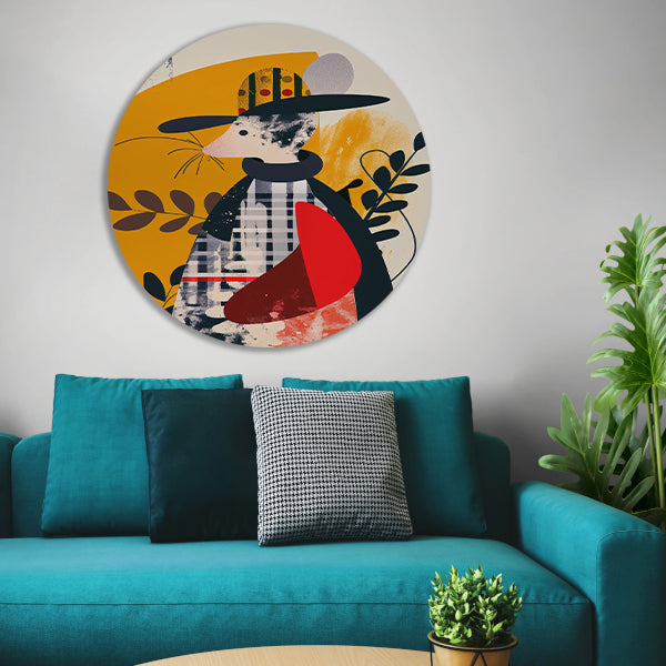 Abstract Muis in Geruite Jas met Planten forex muurcirkel