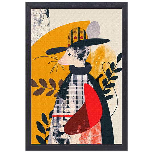 Abstract Muis in Geruite Jas met Planten canvas met baklijst