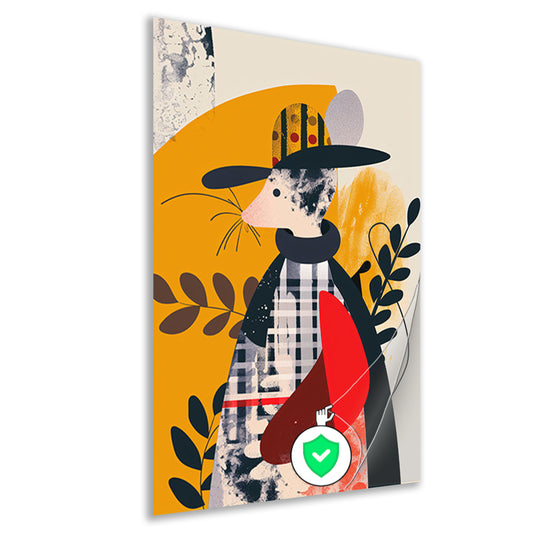 Abstract Muis in Geruite Jas met Planten poster