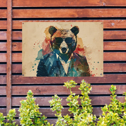 Stijlvolle beer in kleurrijk abstract ontwerp tuinposter