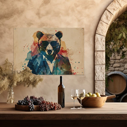 Stijlvolle beer in kleurrijk abstract ontwerp tuinposter