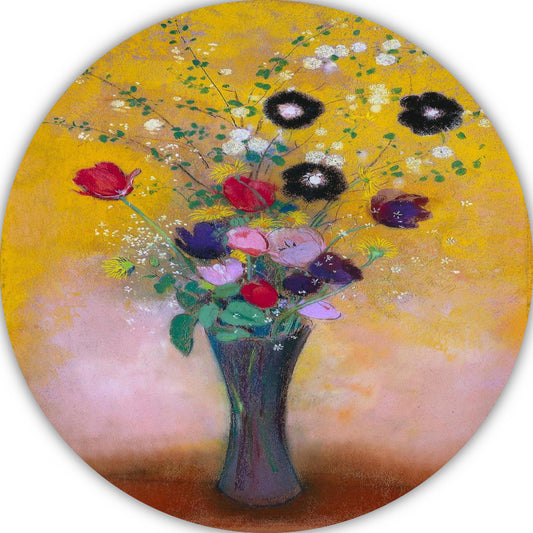 Vaas met bloemen - Odilon Redon aluminium muurcirkel