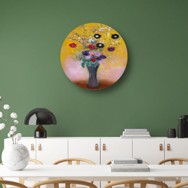 Vaas met bloemen - Odilon Redon aluminium muurcirkel