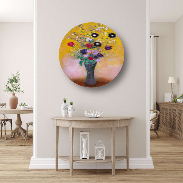 Vaas met bloemen - Odilon Redon aluminium muurcirkel