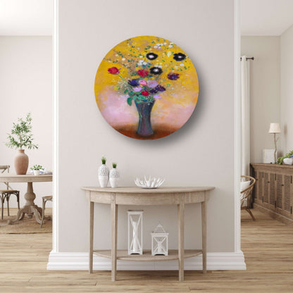 Vaas met bloemen - Odilon Redon aluminium muurcirkel