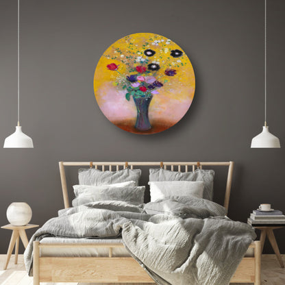 Vaas met bloemen - Odilon Redon aluminium muurcirkel