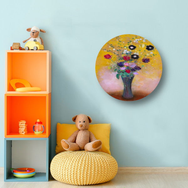 Vaas met bloemen - Odilon Redon aluminium muurcirkel