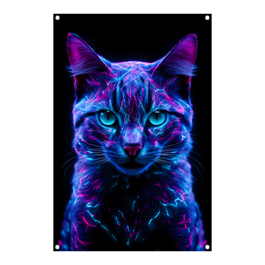 Adembenemend neon kat portret in kleuren tuinposter