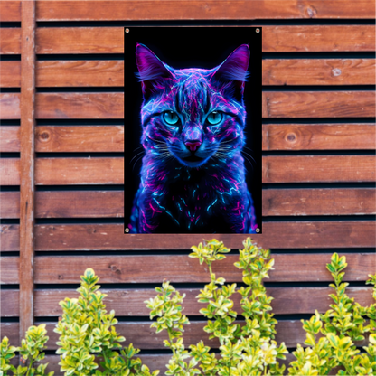 Adembenemend neon kat portret in kleuren tuinposter