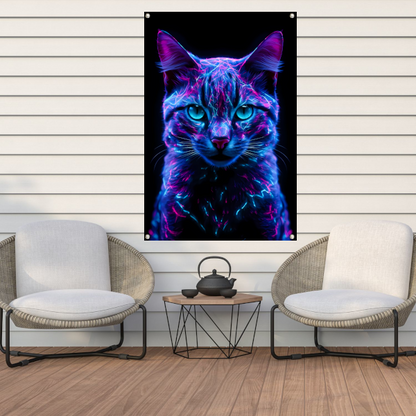 Adembenemend neon kat portret in kleuren tuinposter