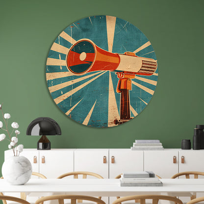 Retrofuturistische Kunst: Vintage Megafoon aluminium muurcirkel