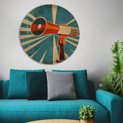 Retrofuturistische Kunst: Vintage Megafoon aluminium muurcirkel