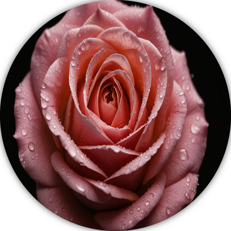 Roze Roos met Dauwdruppels op Zwart forex muurcirkel