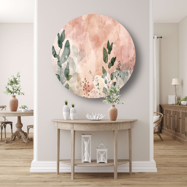 Sepia Bladeren in Aquarel Stijl forex muurcirkel