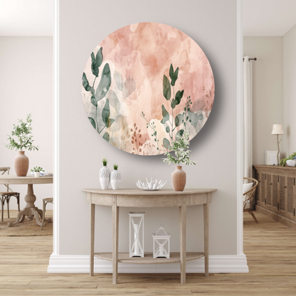 Sepia Bladeren in Aquarel Stijl forex muurcirkel