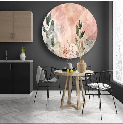 Sepia Bladeren in Aquarel Stijl forex muurcirkel