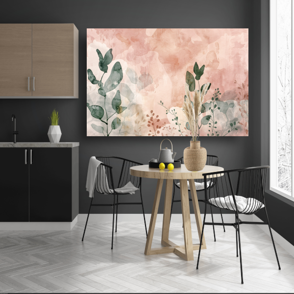 Sepia Bladeren in Aquarel Stijl canvas met baklijst
