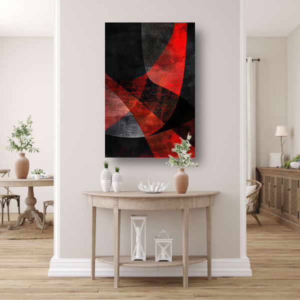 Abstract rood en zwart kunstwerk met diepte canvas met baklijst