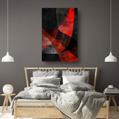 Abstract rood en zwart kunstwerk met diepte canvas met baklijst