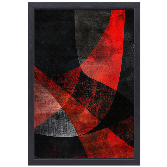 Abstract rood en zwart kunstwerk met diepte canvas met baklijst