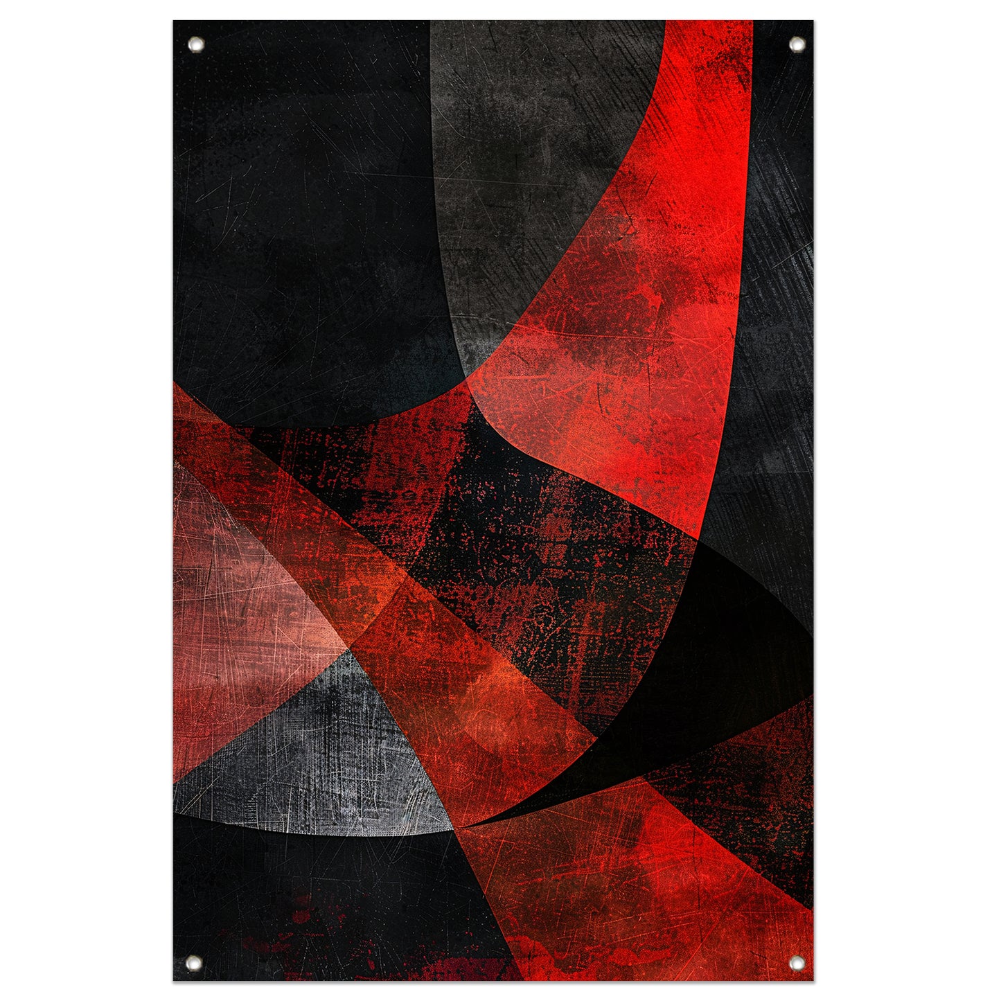 Abstract rood en zwart kunstwerk met diepte tuinposter