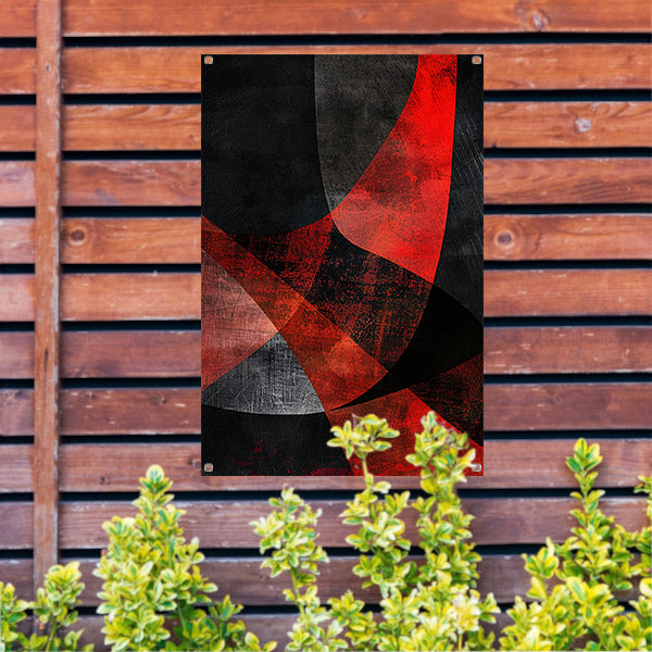 Abstract rood en zwart kunstwerk met diepte tuinposter