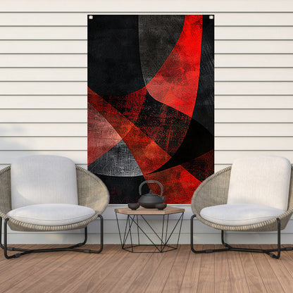 Abstract rood en zwart kunstwerk met diepte tuinposter