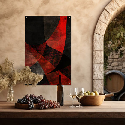 Abstract rood en zwart kunstwerk met diepte tuinposter