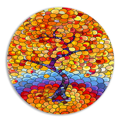 Abstract boom in herfstkleuren aluminium muurcirkel