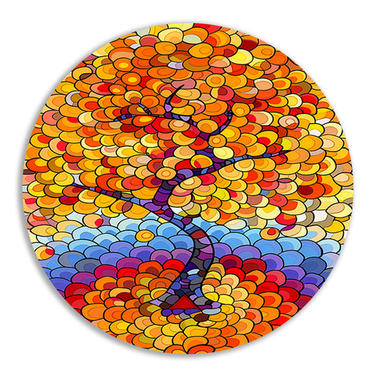 Abstract boom in herfstkleuren aluminium muurcirkel