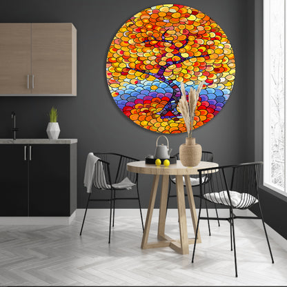 Abstract boom in herfstkleuren aluminium muurcirkel