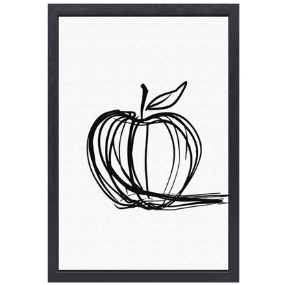 Eenvoudige Zwarte Lijnen Appel Illustratie canvas met baklijst