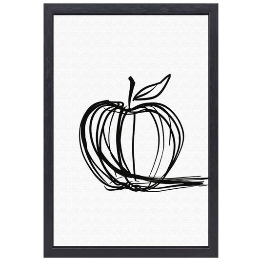Eenvoudige Zwarte Lijnen Appel Illustratie canvas met baklijst