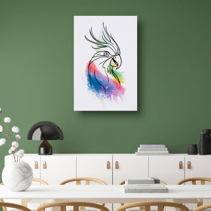 Abstracte waterverf vogel in kleurrijke lijnen canvas met baklijst