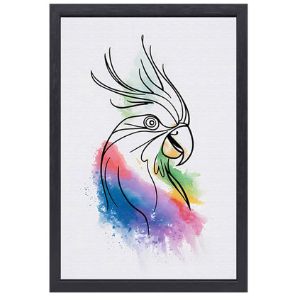 Abstracte waterverf vogel in kleurrijke lijnen canvas met baklijst