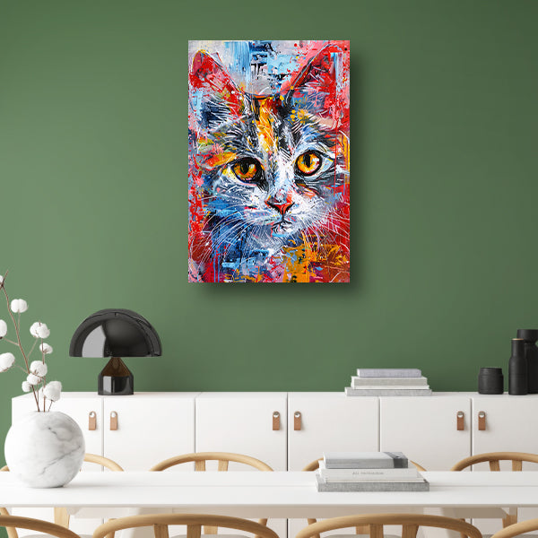 Abstract kleurrijk schilderij van een kat poster