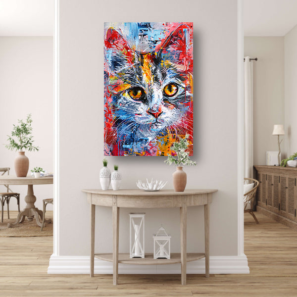 Abstract kleurrijk schilderij van een kat poster