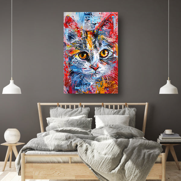 Abstract kleurrijk schilderij van een kat poster