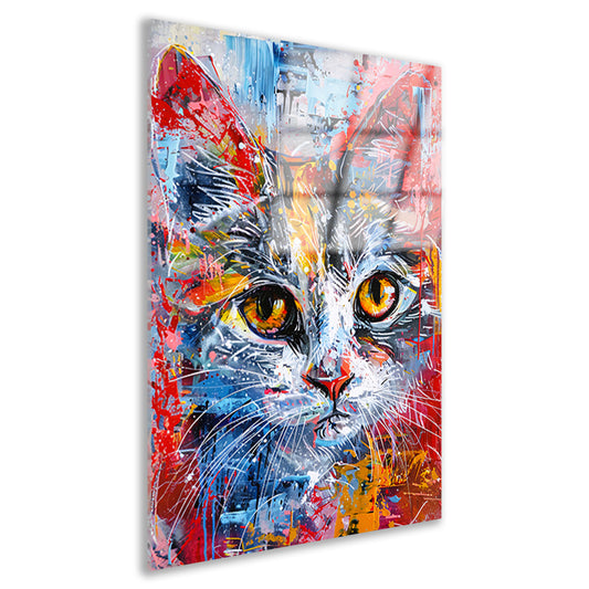 Abstract kleurrijk schilderij van een kat acrylglas
