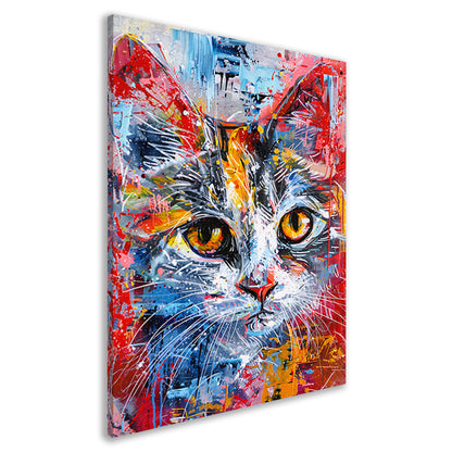 Abstract kleurrijk schilderij van een kat canvas