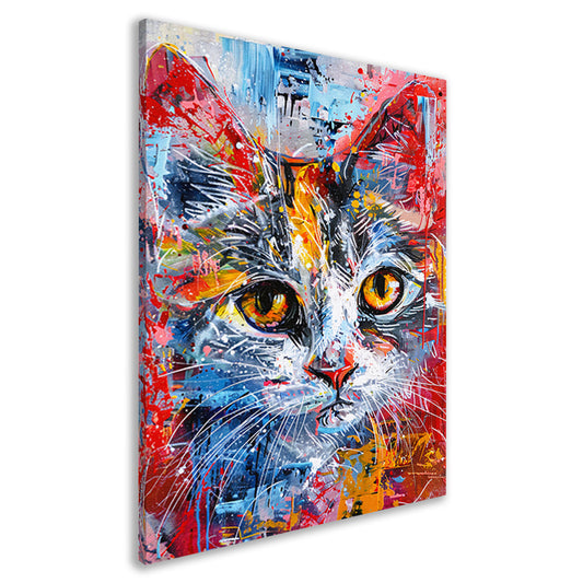 Abstract kleurrijk schilderij van een kat canvas