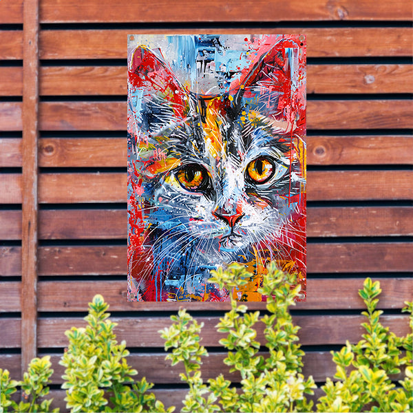 Abstract kleurrijk schilderij van een kat tuinposter