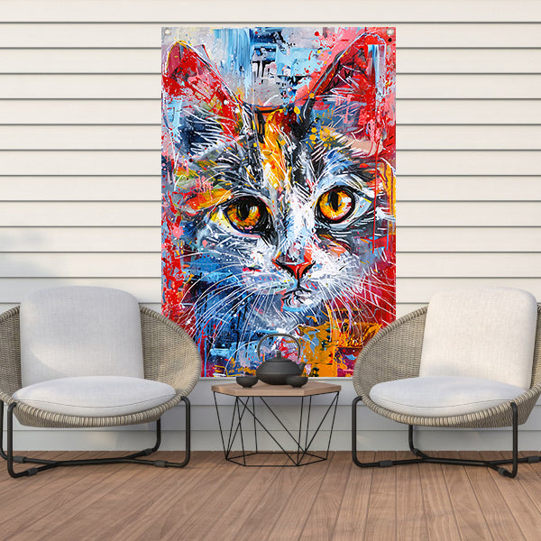 Abstract kleurrijk schilderij van een kat tuinposter