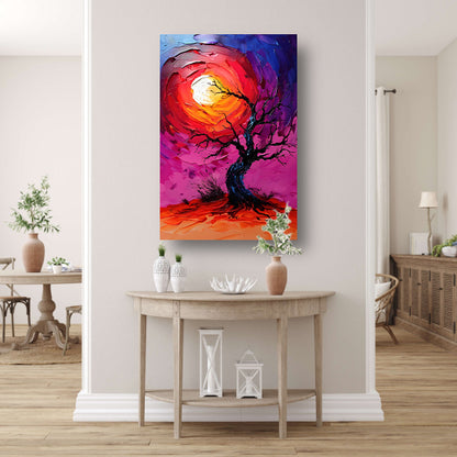 Abstracte kleurrijke boom bij zonsondergang poster