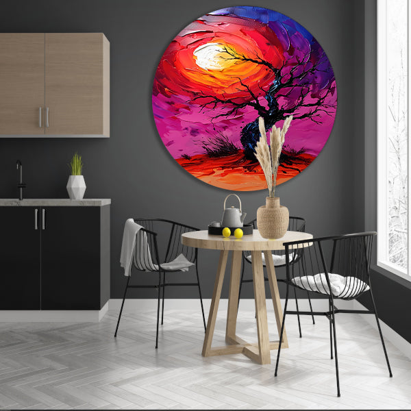 Abstracte kleurrijke boom bij zonsondergang forex muurcirkel
